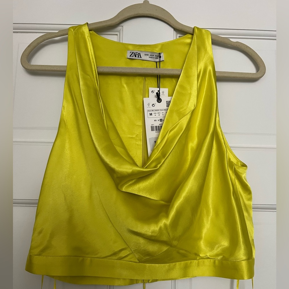 Zara Deep Cowl Neck Crop Top Yellow